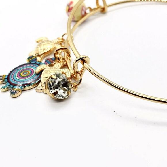 Beaded Sea Turtle Charm Colorful Bangle Bracelet - Picture 5 of 6